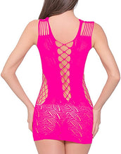 Load image into Gallery viewer, Neon Pink UV GLOW Sexy Lingerie Dress with Off the Shoulder Straps