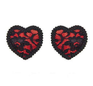 Red and Black Lace Heart Pasties