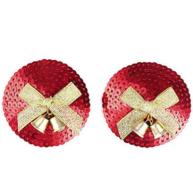 Red Sequin with Gold Bells and Ribbons Pasties