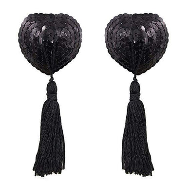 Black Sequin Heart Tassel Pasties