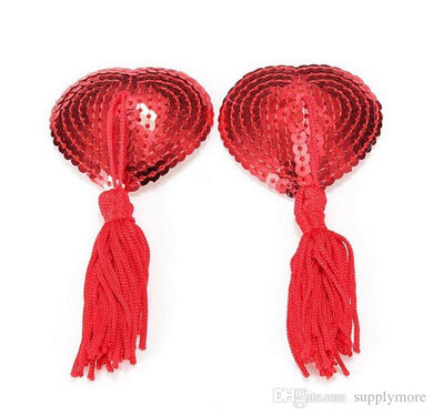 Red Sequin Heart Tassel Pasties