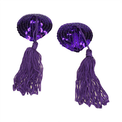 Purple Sequin Heart Tassel Pasties