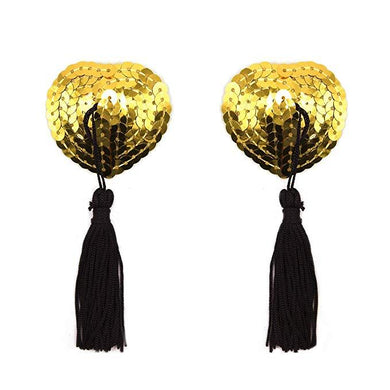 Gold Sequin Heart Tassel Pasties