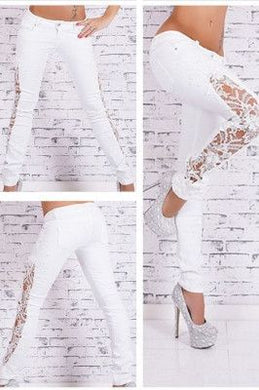 White Sexy Floral Fashion Destroyed Skinny Jeans