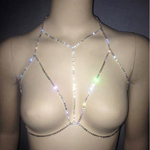 Load image into Gallery viewer, Sparkling Silver Rhinestone Body Chain Harness Bra Jewelry
