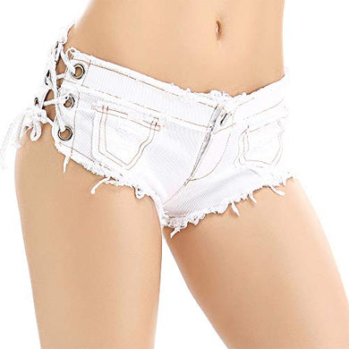 White Ripped Denim Cheeky Lace Up Shorts