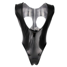 Load image into Gallery viewer, Black Erotic Wet Look Leather Open Cup Dominating Bodysuit