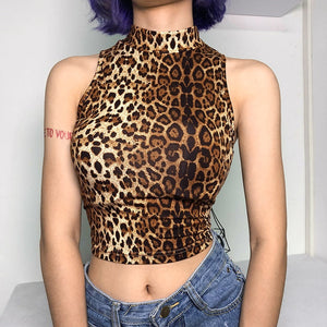 Leopard Print Sleeveless Crew Neck Top