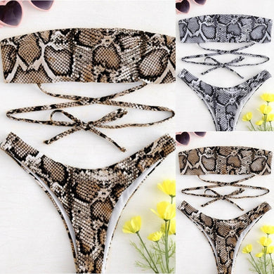 Snake Print Bandeau Bikini
