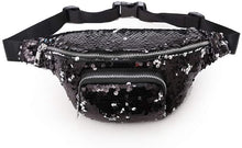 Load image into Gallery viewer, Sparkling Silver to Black Flip Sequin Waist Fanny Pack with an Adjustable Strap