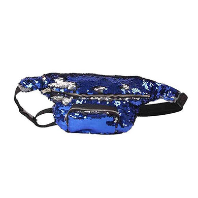 Royal Blue to Silver Flip Sequin Waist Fanny Pack with an Adjustable Strap