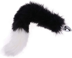 Black and White Faux Fox Tail Butt Plug with Matching Ears