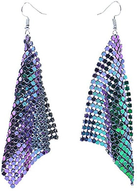 Mermaid Green Sparkling Mesh Tassel Earrings