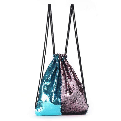 Sea Blue to Pink Flip Sequin Drawstring Backpack