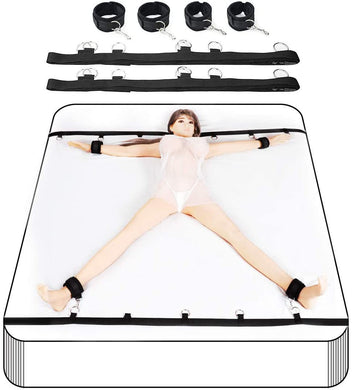 Black Bondage Bed 7 Rings Slave Set Restraint Kit