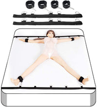Load image into Gallery viewer, Black Bondage Bed 7 Rings Slave Set Restraint Kit with Eye Mask and Feather