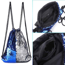 Load image into Gallery viewer, Royal Blue to Silver Flip Sequin Drawstring Backpack