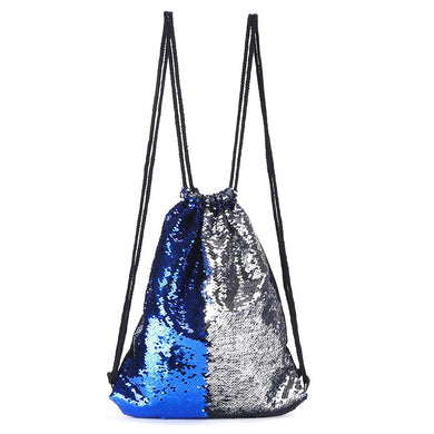 Royal Blue to Silver Flip Sequin Drawstring Backpack