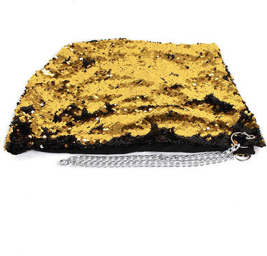 Gold to Black Flip Sequin Shimmer Bling Hood with Silver Chain