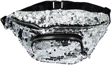 Load image into Gallery viewer, Sparkling Silver to Black Flip Sequin Waist Fanny Pack with an Adjustable Strap