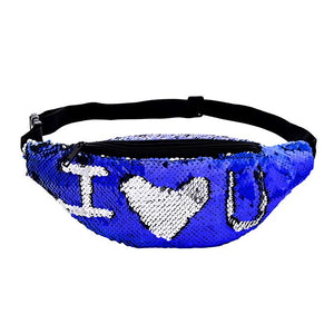 Royal Blue to Silver Flip Sequin Waist Fanny Pack with an Adjustable Strap