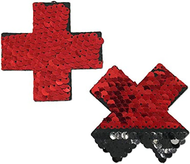 Red to Black Flip Sequin Cross Pasties