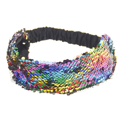 Rainbow to Silver Flip Sequin Elastic Reversible Glitter Headband