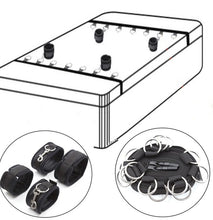 Load image into Gallery viewer, Black Bondage Bed 7 Rings Slave Set Restraint Kit with Eye Mask and Feather