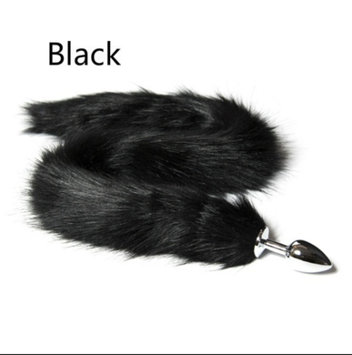 Black 25 inch Long Faux Fox Tail Butt Plug