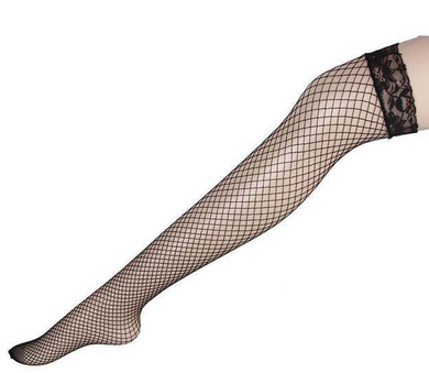 Black Fishnet Thigh High with Lace Top