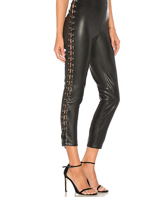 Black Sexy Pull Up Wet Look Leather Tie Up Pants