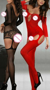 Red Sexy Sleeve Floral Bodystocking Lingerie