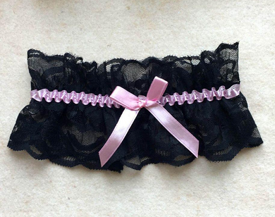 Black Lace with Baby Pink Bow Garter