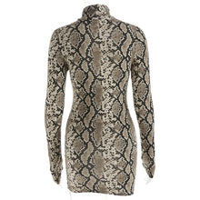 Load image into Gallery viewer, Brown Snake Skin Pattern Long Sleeve Mini Dress