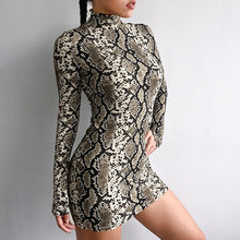 Load image into Gallery viewer, Brown Snake Skin Pattern Long Sleeve Mini Dress