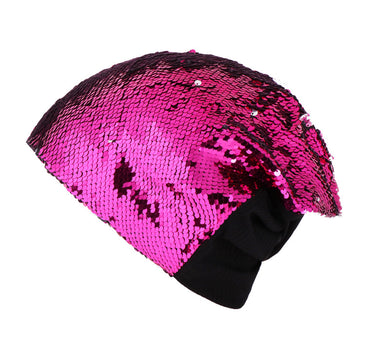 Hot Pink to Silver Flip Sequin Beanie