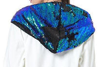 Load image into Gallery viewer, Mermaid Green to Black Flip Sequin Shimmer Bling Hood with Silver Chain