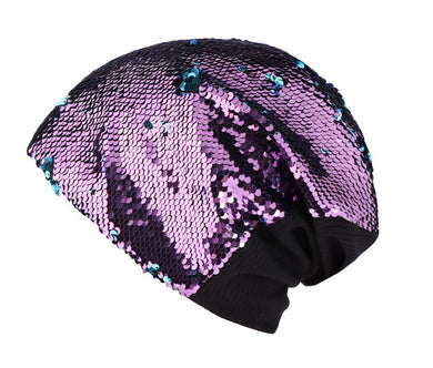 Sea Blue to Purple Flip Sequin Beanie