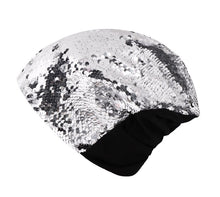 Load image into Gallery viewer, Sparkling Silver to Black Flip Sequin Beanie