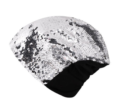 Sparkling Silver to Black Flip Sequin Beanie