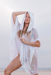 Pink Magic Iridescent Sequin Flip Shimmer Bling Hood with Silver Chain