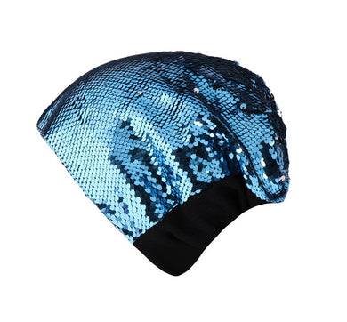 Blue to Silver Flip Sequin Beanie