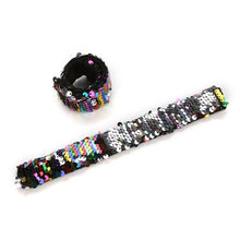 Load image into Gallery viewer, Rainbow to Silver Flip Sequin Slap Bracelet