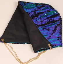Load image into Gallery viewer, Mermaid Green to Black Flip Sequin Shimmer Bling Hood with Gold Chain