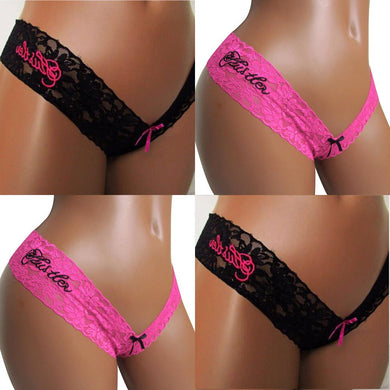 Hustler Black with Pink Bow Lace Thong