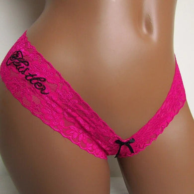 Hustler Pink with Black Bow Lace Thong