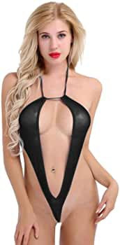 Sexy Black Sheer V Halter Monokini Swimsuit
