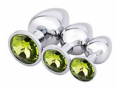 Light Green Gems 3 Sizes Unisex Butt Toy Insert Plug Kit