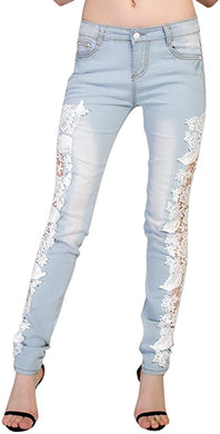 Light Wash Sexy Floral Fashion Destroyed Skinny Jeans