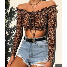 Load image into Gallery viewer, Leopard Brown Animal Print Long Sleeve Crop Top